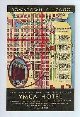 YMCA Hotel Downtown Chicago Map View Chicago, Illinois Vintage Postcard $10.00