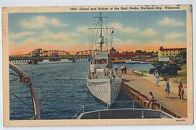 Canal and Bridge at the Boat Docks, Sturgeon Bay, Wisconsin Vintage Postcard $10.00