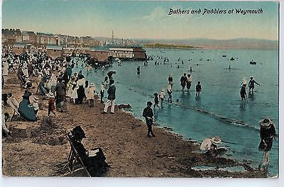 Vintage Postcard of Bathers and Paddlers at Weymouth $10.00
