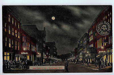 Vintage Postcard of Main Street at Night, Battle Creek, MI $10.00