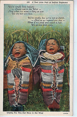 Vintage Postcard of A Sad Little Pair of Indian Papooses $10.00