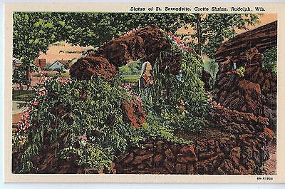 Vintage Postcard of Statue of St. Bernadette, Grotto Shrine, Rudolph, WI $10.00