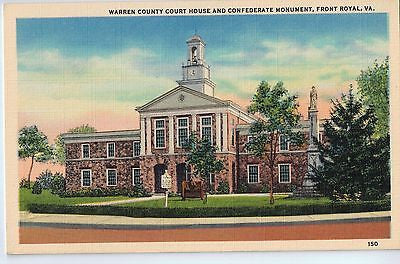 Vintage Postcard of The Warren County Court House and Monument, Front Royal, VA $10.00